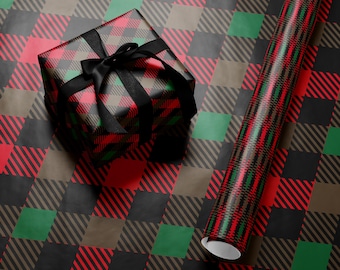 Plaid Wrapping Paper Roll Tartan Gift Wrap Xmas Holiday Wrapping Paper Green Red Luxury Festive Cute Pretty Gift Wrap Christmas