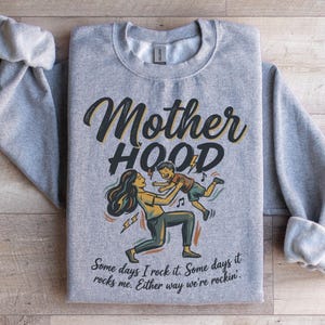 Motherhood Sweatshirt, Funny Mom Life Shirt, Mother's Day Gift, Casual Mom Sweatshirt, Mom and Child Illustration, Cute Mother Top