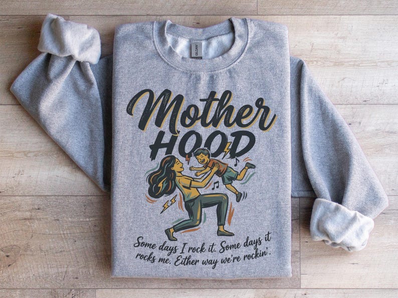Motherhood Sweatshirt, Funny Mom Life Shirt, Mother's Day Gift, Casual Mom Sweatshirt, Mom and Child Illustration, Cute Mother Top