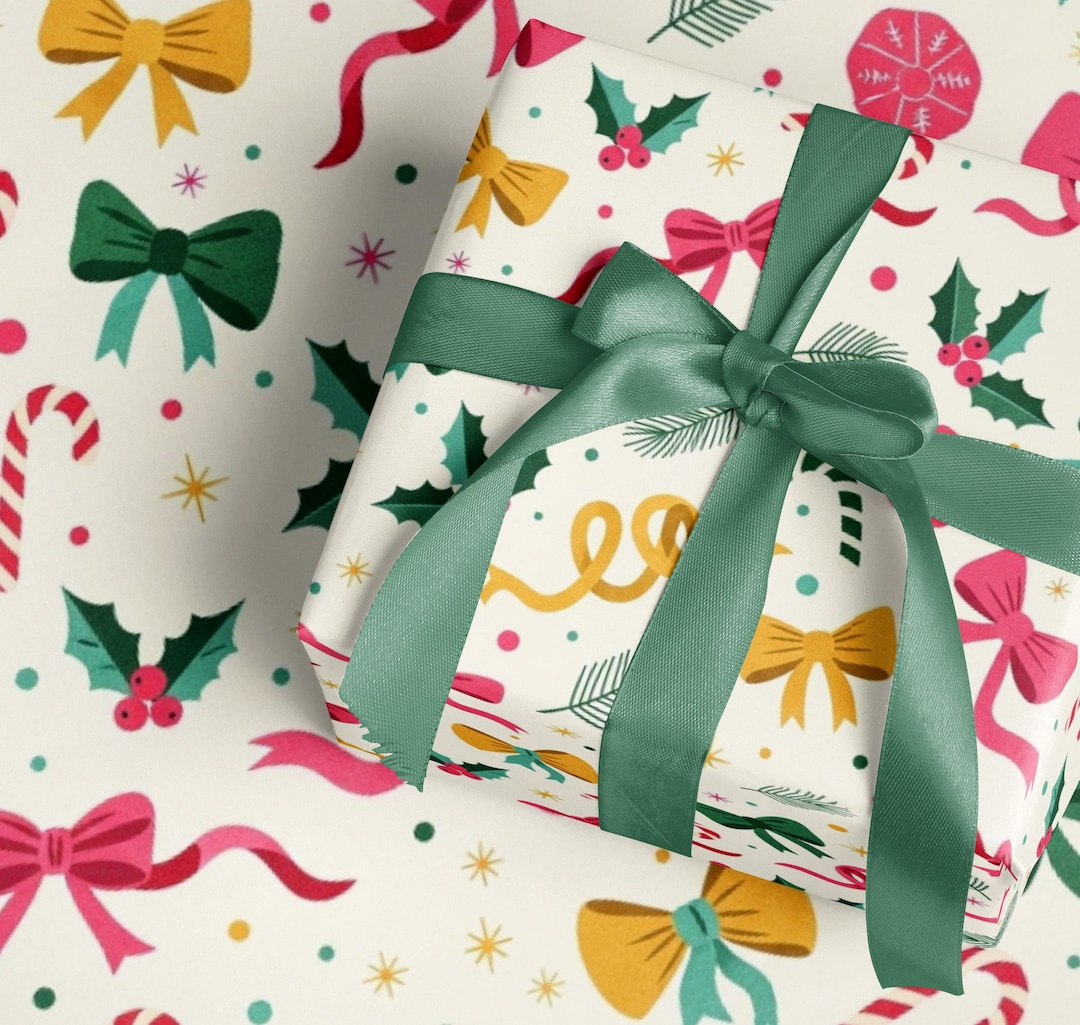 Retro Christmas Gift Wrap Paper Roll Cute Xmas Wrapping Paper for ...