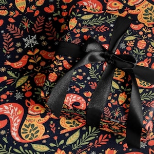 Scandinavian Folk Art Wrapping Paper Roll Nordic Christmas Gift Wrap Swedish Dala Horse Hygge Holiday Decor Scandinavian Xmas Packaging
