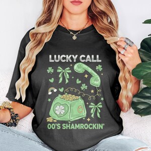 Lucky Call 00s Shamrockin Shirt, Vintage Style St Patrick's Day Tee, Retro Lucky Clover Graphic T-Shirt, Irish Celebration Top