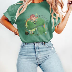 Lucky Clover Girl T-Shirt, St. Patrick's Day Shirt, Cute Irish Shamrock Tee, Women's Festive Graphic Top, Holiday Outfit Ideas