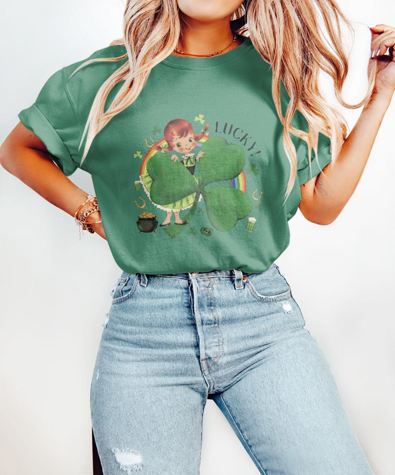 Lucky Clover Girl T-Shirt, St. Patrick's Day Shirt, Cute Irish Shamrock Tee, Women's Festive Graphic Top, Holiday Outfit Ideas
