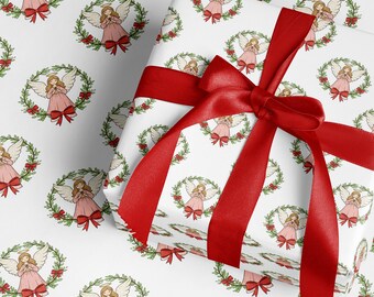 Angel Christmas Wrapping Paper Roll Vintage Holiday Decor Retro Angel Print Festive Gift Wrap Luxury Xmas Paper for Cute Holiday Gifts
