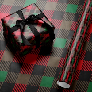 Plaid Wrapping Paper Roll Tartan Gift Wrap Xmas Holiday Wrapping Paper Green Red Luxury Festive Cute Pretty Gift Wrap Christmas