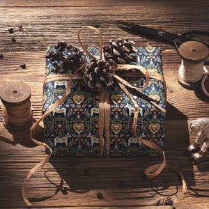 Scandinavian Dala Horse Wrapping Paper Roll Nordic Folk Art Christmas Gift Wrap Swedish Hygge Holiday