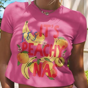It's Peachy Graphic T Shirt, Cute Summer Crop Top, Fun Fruit Design Tee, Trendy Women's Clothing, Casual Pink Top, Playful Graphic Shirt