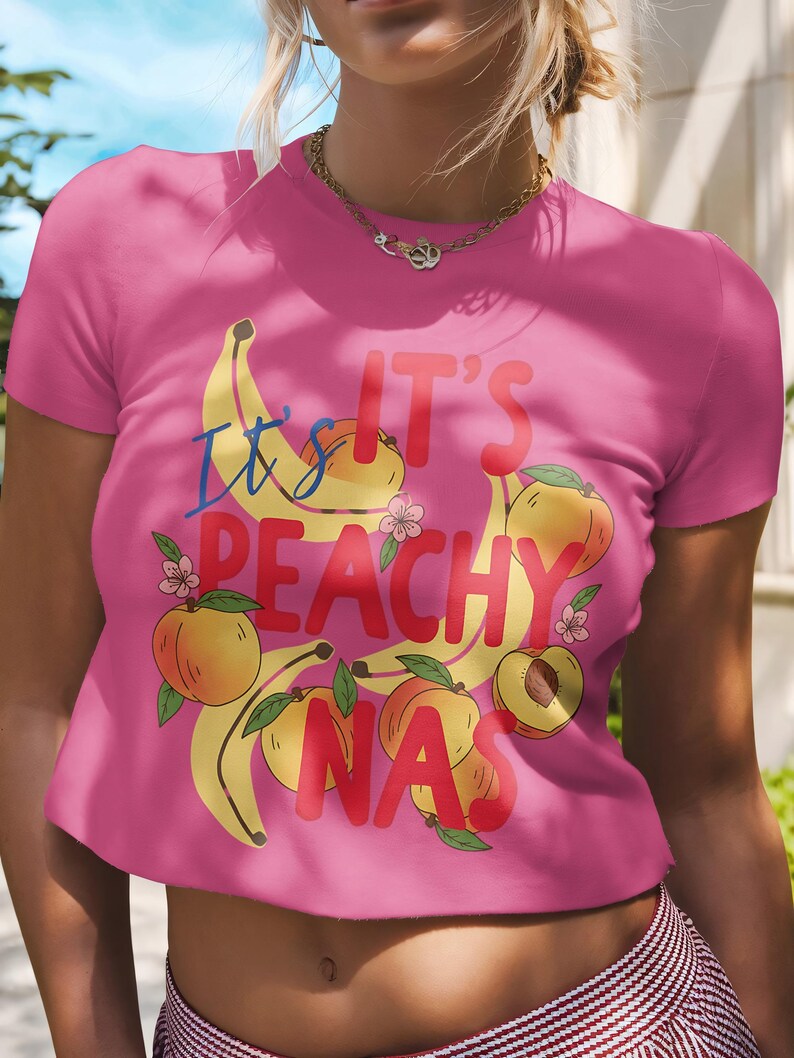It's Peachy Graphic T Shirt, Cute Summer Crop Top, Fun Fruit Design Tee, Trendy Women's Clothing, Casual Pink Top, Playful Graphic Shirt