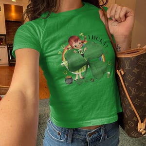 Vintage Lucky Clover Tee, Saint Patrick's Day, Women's Green Graphic T-Shirt, Short Sleeve, Retro Irish Holiday Top