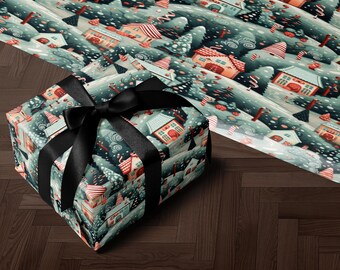 Retro Christmas Gift Wrap Paper Roll Xmas Wrapping Paper Holiday Wrap Cute Christmas Decoration Festive Holiday Gift Packaging