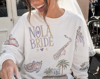 Felpa da sposa NOLA, felpa per addio al nubilato a New Orleans, maglione da sposa per il Mardi Gras, pullover nuziale Vows and Voodoo, regalo per addio al nubilato a NOLA
