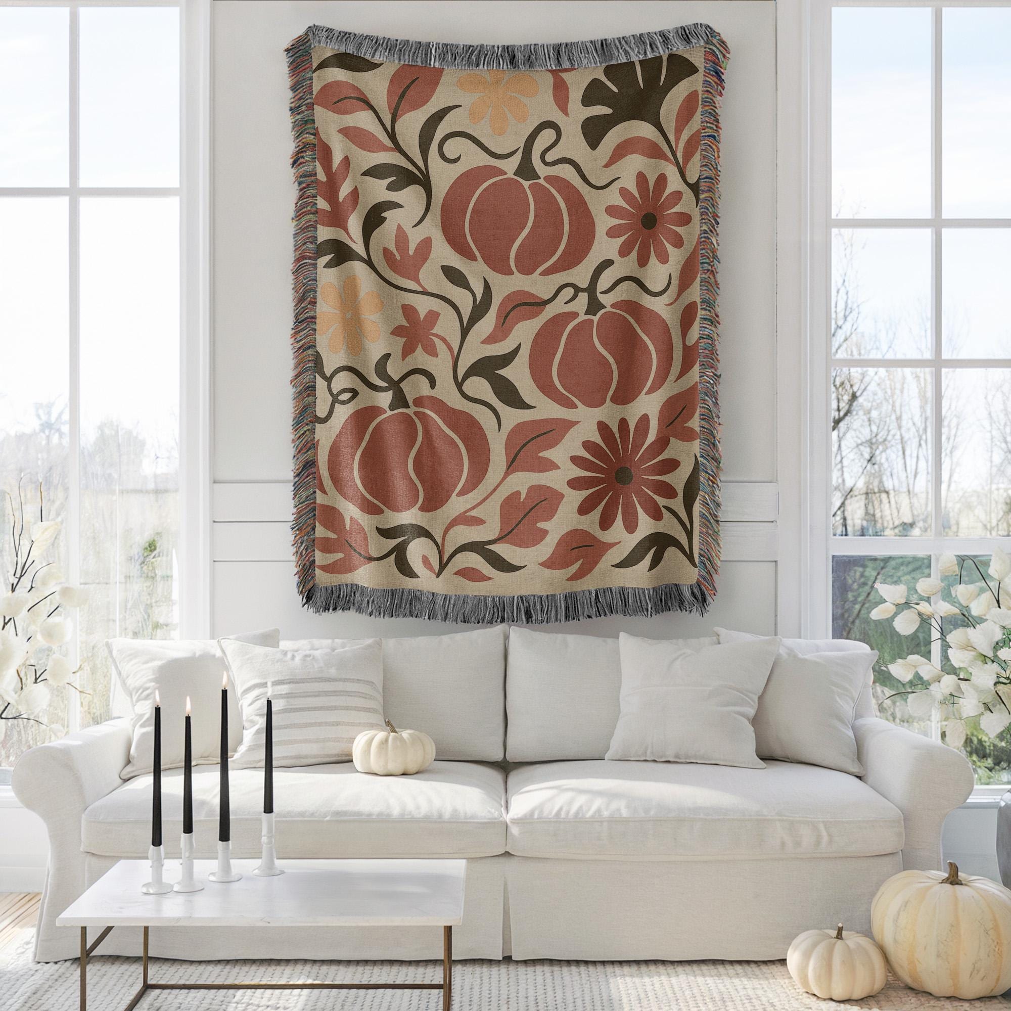Botanical Autumn Throw Blanket With William Morris Inspired Floral