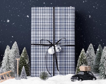 Carta da regalo scozzese, carta da regalo scozzese, carta da regalo blu per le feste, carta da regalo natalizia di lusso, carta da regalo natalizia
