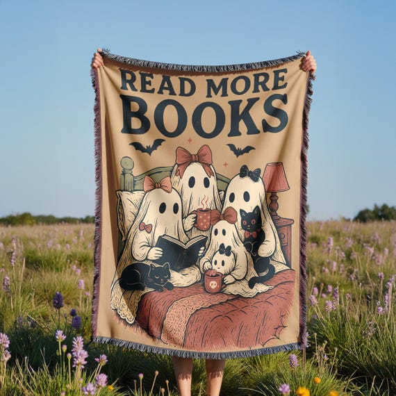 Read More Books Ghost Blanket Bookish Halloween Throw Blanket Cozy Fall Decor for Readers Spooky Reading Nook Gift for Book Lovers