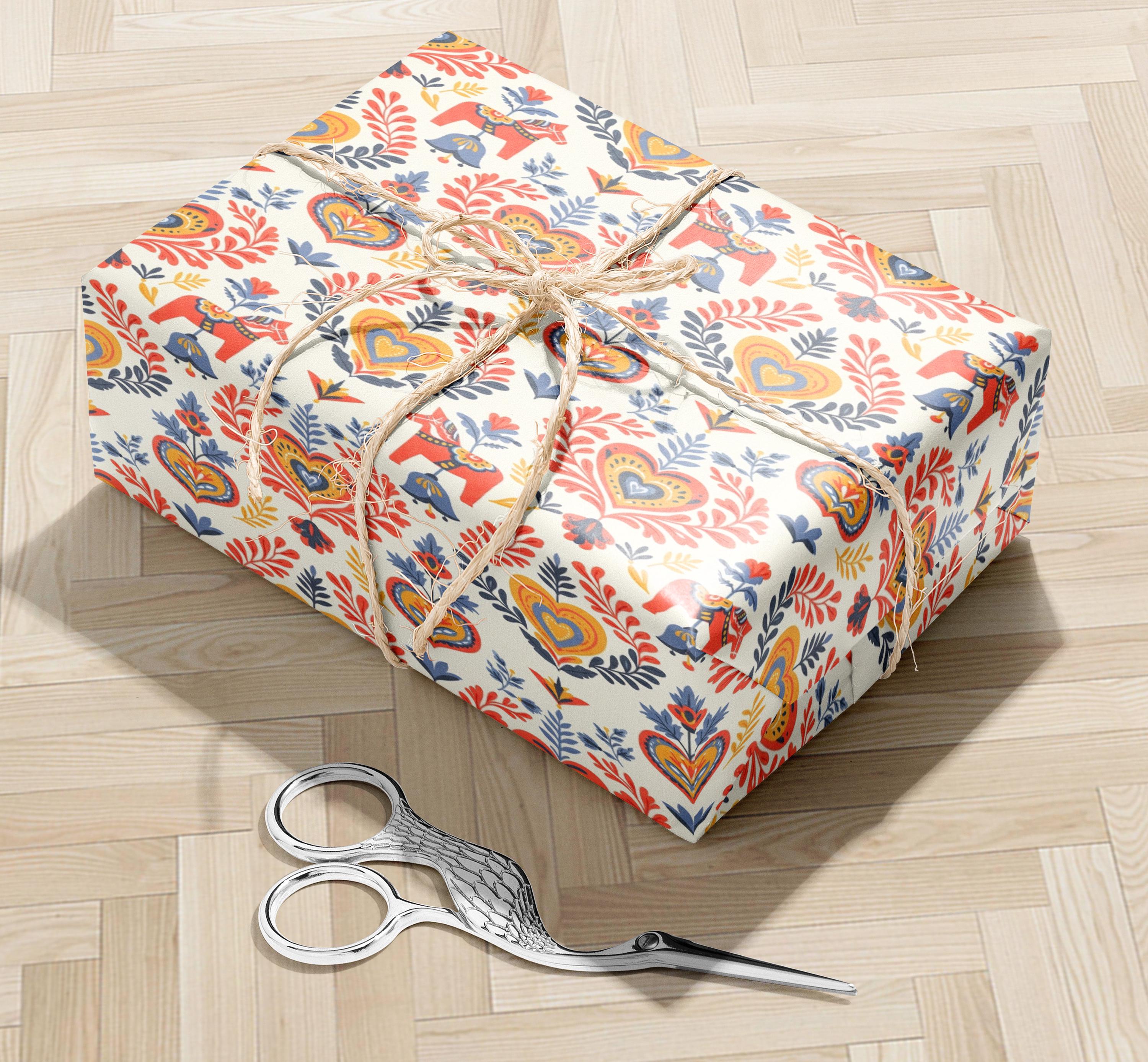 Set 5 Rouleaux Papier Cadeau Multicolore 43x300cm - Kit Emballage Avec Rubans, Stickers, Scotch - Pour Noël, Anniversaire Feuilles à Rouler