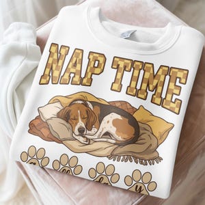 Nap Time Printed Sweatshirt, Cozy Dog Lover Sweatshirt, Cute Dog Graphic Pullover, Comfortable Lounge Wear Top