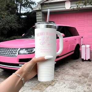 40oz Stanley Custom Bride Tumbler with Handle Pink 40oz Personalized Bachelorette Gift Cute Wedding Engagement Cup for Bride to Be