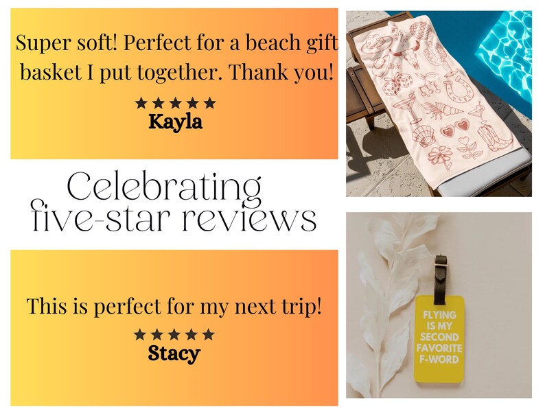 a collage of photos with text describing five star review
