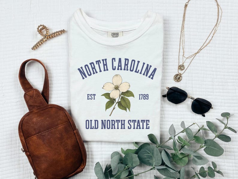 North Carolina Shirt Old North State Tee Outer Banks Beach Shirt Comfort Colors State Tee NC Vacation Shirt Travel Gift for Her State Flower image 2