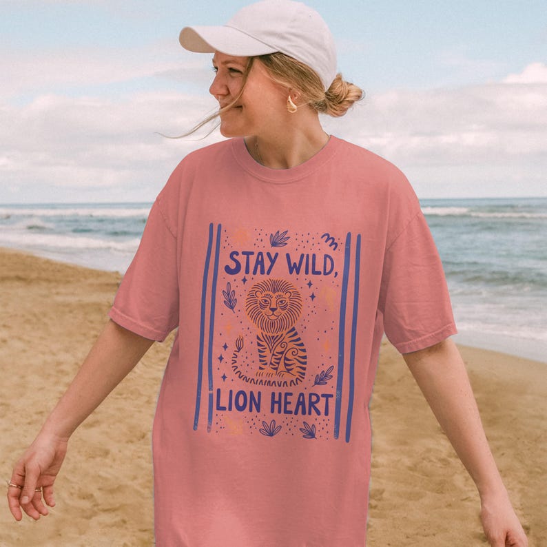 Stay Wild Lion Heart T-Shirt, Graphic Tee, Animal Print Shirt, Casual Beachwear, Unisex Summer Top, Unique Graphic Design, Trendy Apparel