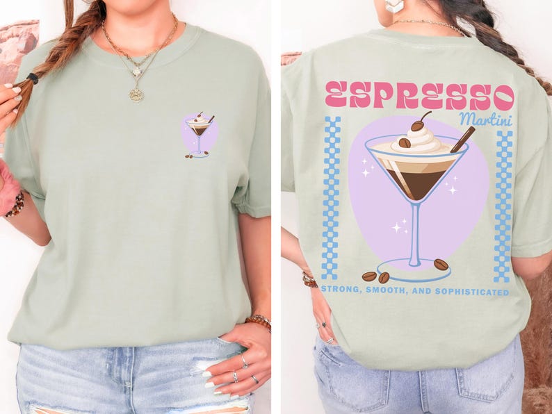 Koszulka Espresso Martini w Kolorach Komfortowych Koszulka Martini Prezent dla Niej Miłośniczki Kawy Prezent Modny Prezent dla Najlepszego Barmana Klubu Koktajlowego Zabawna Koszulka zdjęcie 4