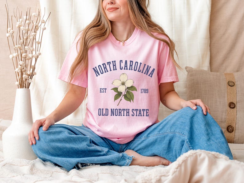 North Carolina Shirt Old North State Tee Outer Banks Beach Shirt Comfort Colors State Tee NC Vacation Shirt Travel Gift for Her State Flower image 4