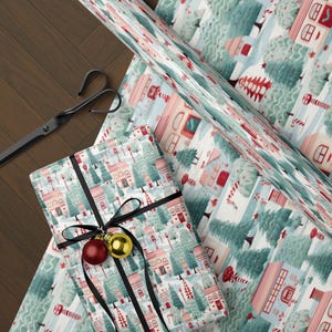 Christmas Gift Wrap Holiday Wrapping Paper Roll Xmas Decoration Green Red Christmas Tree Retro Holiday Gift Packaging Cute Gift Wrap