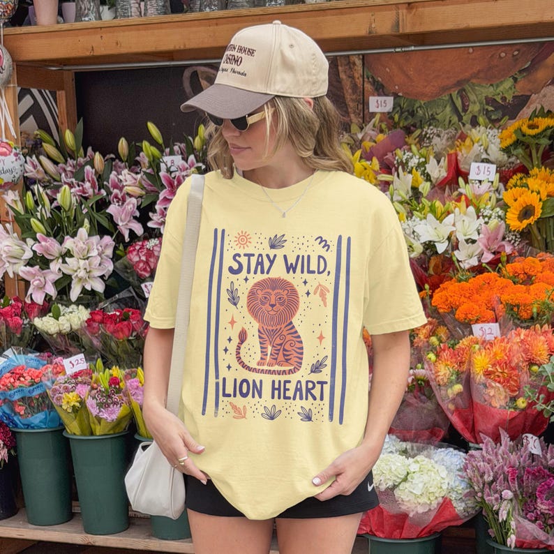Stay Wild Lion Heart Shirt, Graphic Tee with Cute Lion Design, Inspirational Animal Print T-Shirt, Casual Summer Top