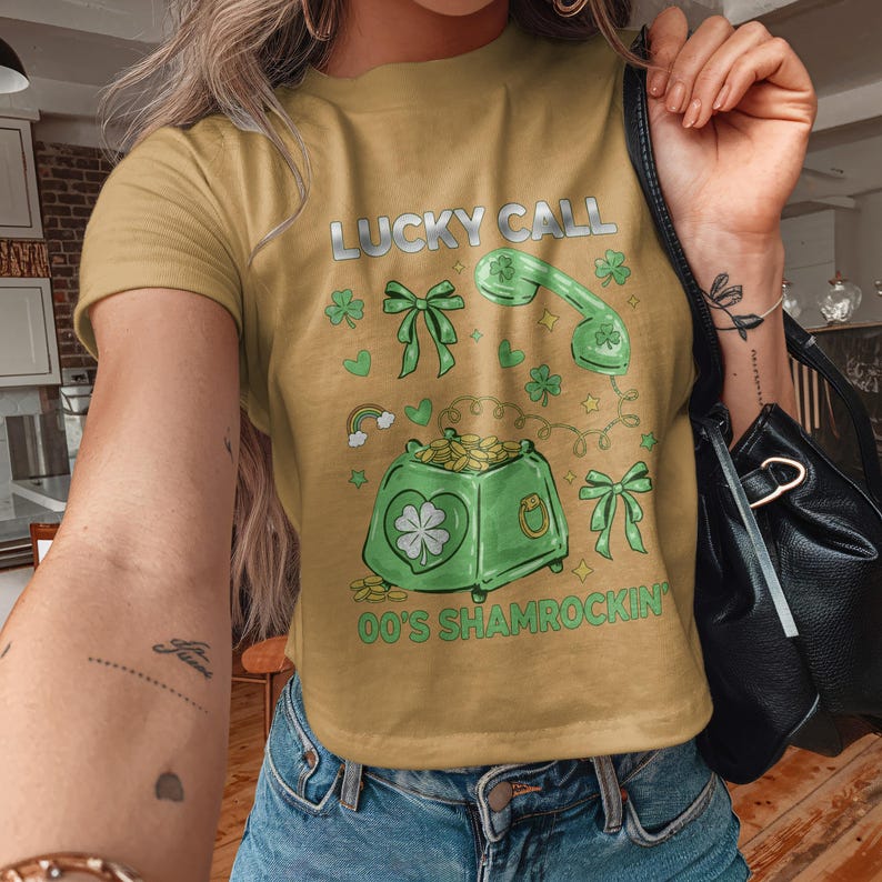 Lucky Call 00's Shamrockin' Shirt, St. Patrick's Day Graphic Tee, Irish Luck Retro T-Shirt, Fun Saint Paddy's Party Outfit
