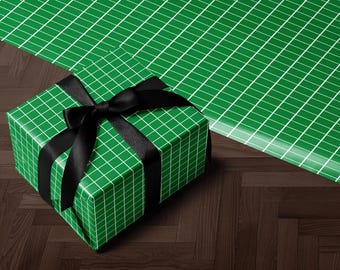 Green Grid Wrapping Paper Roll Modern Holiday Gift Wrap Sheets Luxury Christmas Packaging Minimalist Festive Pretty Green Wrapping Paper