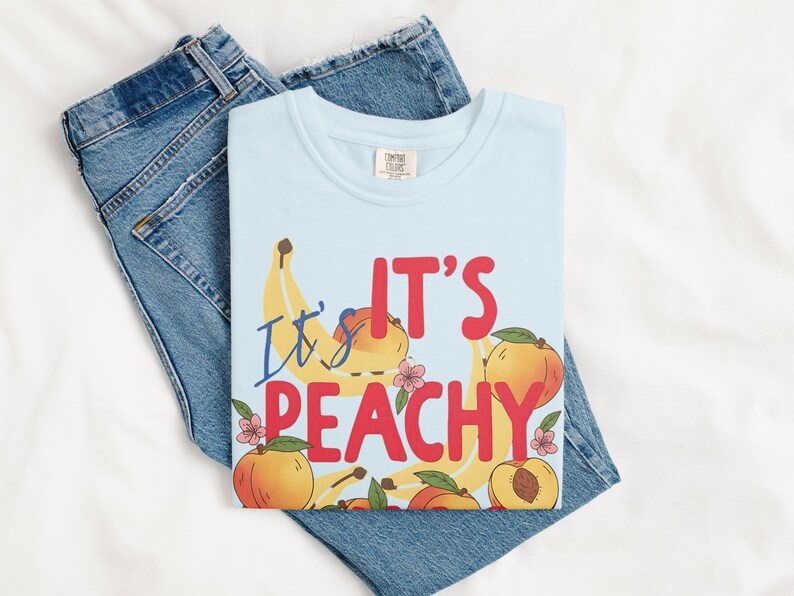 It's Peachy Graphic T Shirt, Fun Fruit Print Shirt, Cute Casual Tee, Summer Graphic Tee, Trendy Peach and Banana Design Shirt
