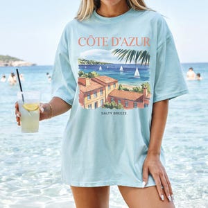 コート・ダジュールシャツ、フレンチ・リヴィエラTシャツ、プロヴァンス、南フランス、サマーシャツ、快適な色彩、古銭、美学、ヨーロッパのバケーション 画像 5