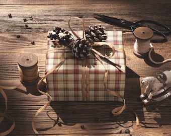 Carta da regalo scozzese, rotolo di carta da regalo scozzese, carta da regalo festiva, carta da regalo natalizia, carta da regalo di lusso retrò, Natale