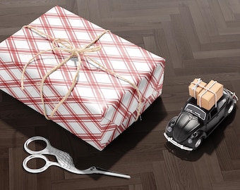 Rot kariertes Weihnachtsgeschenkpapier Rolle Tartan Urlaub Geschenkpapier Blätter Rustikaler Luxus Geschenkpapier Klassische Festliche Weihnachtsverpackung