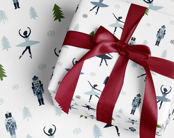 Nutcracker Ballet Xmas Wrapping Paper Ballerina Gift Wrap Roll Nutcracker Christmas Holiday Wrapping Festive Nutcracker Design