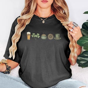 St Patricks Day Graphic Tee, Irish Symbols Shirt, Clover Beer Leprechaun Hat Design, Womens Casual Funny Holiday Top