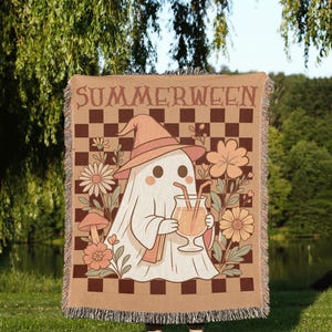 Summerween Ghost Blanket Summer Ghost Picnic Blanket Halloween Throw Hot Ghoul Summer Spooky Blanket Cozy Halloween Gift for Her