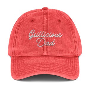 Gorra de papá vintage roja, ajustable, de algodón, bordada, con diseño de Gillilicious, regalo divertido para pesca, para el Día del Padre, para actividades al aire libre.