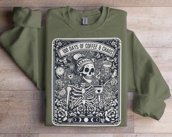 100 Days of Coffee and Chaos T-Shirts Sweatshirts Teacher 100th Day Shirt Teacher Gift Funny Teacher Shirt School Shirt