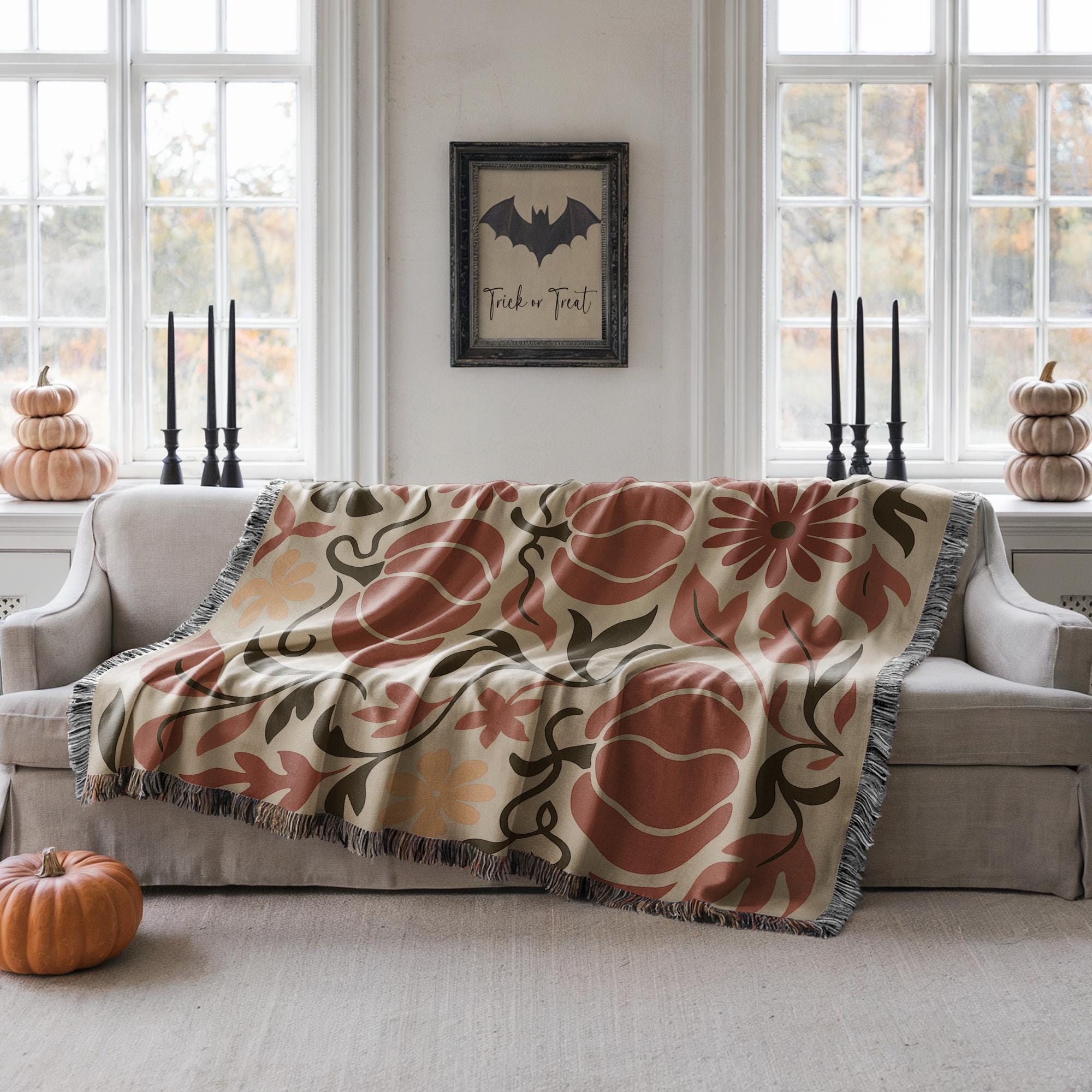 Botanical Autumn Throw Blanket With William Morris Inspired Floral
