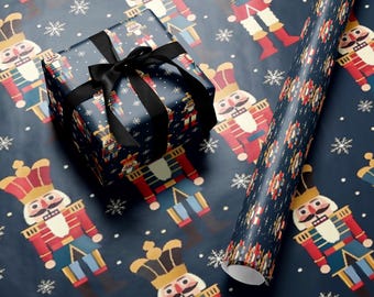 Nutcracker Christmas Wrapping Paper Roll Blue Holiday Gift Wrap Ballet Inspired Festive Xmas Decor Retro Nutcracker Gift Packaging