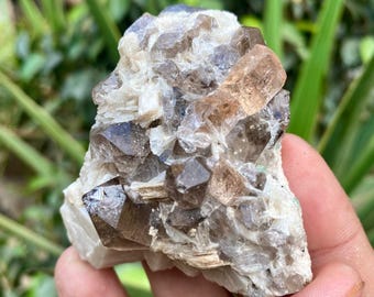 Topaz Smoky Quartz Crystal with Green Fluorite Mica Feldspar Collector Specimen | Skardu Pakistan 124g