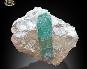 95ct | Blue Tourmaline Crystal On Quartz Specimen | Afghanistan - Featuring - Natural - Sharp, Terminated, DT Quartz