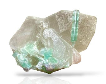Green Tourmaline On Quartz Crystal ~ Specimen 31GM, Afghanistan Collector Display Gift