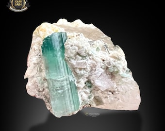 92ct | Collector Grade Blue Tourmaline Crystal On Quartz Specimen | Afghanistan - Healing - Gift