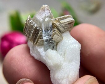 42 ct / Raro cristallo di acquamarina naturale con campione minerale di feldspato di mica stellata / Skardu Pakistan