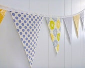 Bunting banner: 15 flags, 3m(10 feet),yellow, grey, chevron, dots, floral