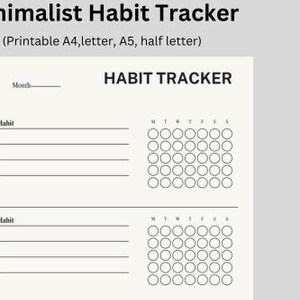Bullet Journal minimalista de seguimiento de hábitos de 30 días, descargable en formato PDF, A4, A5, carta y media carta para diario imprimible de seguimiento de hábitos