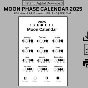 2025 Moon Phase Calendar Australia 2025 Moon Phases Southern Hemisphere 2025 Aesthetic Moon Calendar Printable 2025 Lunar Calendar